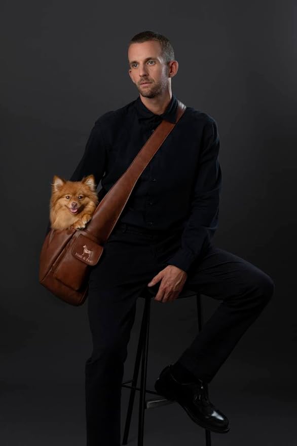 Noah & Paw Dog Sling Carrier for Small Dogs 5-18lb, Dog Sling for Small Dogs and Cats, Dog Carrier with Adjustable Padded Strap, Vegan Leather Lined with Fur, Double Safety Feature, Machine Washable