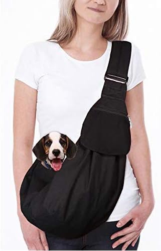 Dog Padded Papoose Sling, Small Pet Sling Carrier Hands Free Carry Adjustable Shoulder Strap Reversible Tote Bag with a Pocket Safety Belt Dog Cat Traveling Subway