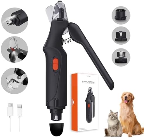 2-in-1 Dog Nail Grinder & Dog Nail Clippers Trimmers for Large Medium Small Dogs Cats Pets Claw Trimmer Quick Sensor and Safety Guard USB Rechargeable with 2 LED Lights Dogs Nail Trimmer