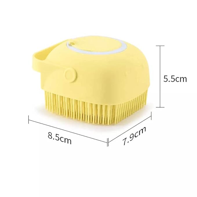 Dog Brush  Cat Brush  Shampoo Dispensing Scrubber  Soft Silicone Design  Hanging Loop  For All Skin Types  Grooming, Deshedding and Exfoliating, Yellow