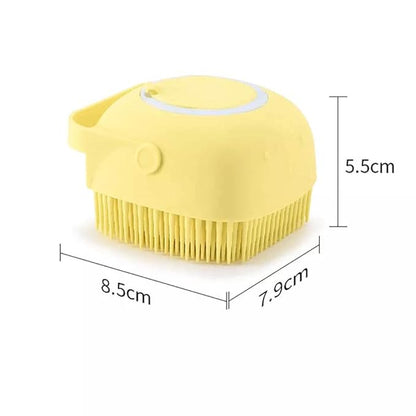 Dog Brush  Cat Brush  Shampoo Dispensing Scrubber  Soft Silicone Design  Hanging Loop  For All Skin Types  Grooming, Deshedding and Exfoliating, Yellow