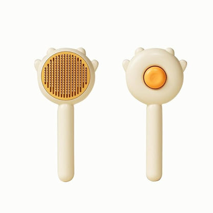 Cat Brush with Release Button, Dog Pet Hair Cleaner Brush with Massage Particles, Removes Loose hair & Tangles, Skin Friendly & Promote Circulatio (Yellow)