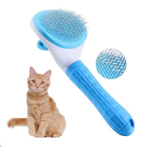 Cat brush, brush for long haired cats and dogs. Pet Self Cleaning Brush Hair Remover Grooming Comb Dog Cat Massage Brush. (BLUE)