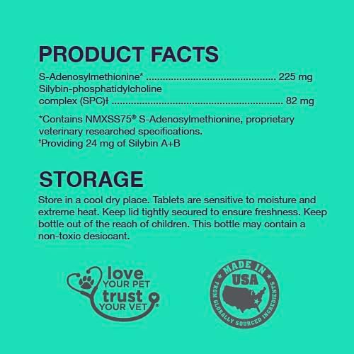 Nutramax Denamarin Liver Health Supplement for Dogs, With S-Adenosylmethionine (SAMe) and Silybin, 30 Chewable Tablets