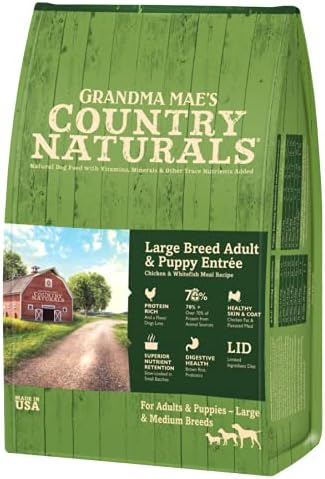 Grandma Mae's Country Naturals Grain Inclusive Dry Dog Food 14 LB Large Breed Chicken & Whitefish