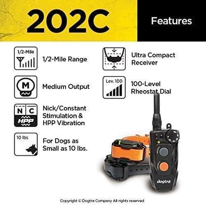 Dogtra 202C Waterproof ½-Mile One-Handed Operation 2-Dog Remote Training Dog E-Collar