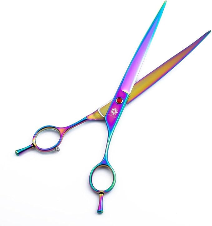 Dream Reach 8.0 Inch Twin Tailed Rainbow Curved Blade Pet Grooming Scissors Dog Hair Cutting Shears with Case