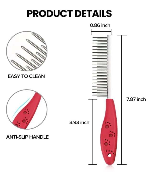 Grooming Comb for Dogs and Cats with Matted Hair,Cat brush for long haired cats,Pet comb for dogs,Pet Comb with Long and Metal Fine Teeth Short Stainless Steel