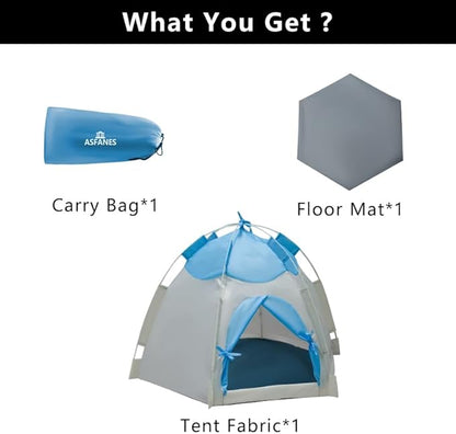 Outdoor Pet Curtain Camping Tent, Pop up Cave Bed for Indoor Cats and Small Dogs, Portable Cat House Dog House, Blue.