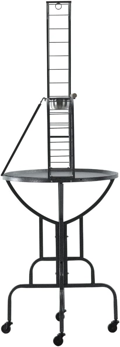 Elegant and Strong Durable Wrought Iron Parrot Bird Play Gym Ground Rolling Stand with Metal Climbing Play Ladder Easy Clean Removable Metal Pan Toy Hook Included