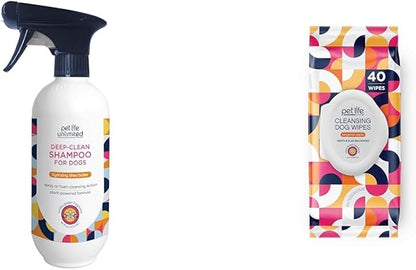 Pet Life Unlimited Dog Spray Shampoo & Cleansing Dog Wipes, Bergamot Apple (40 ct) Bundle - Dog Shampoo and Conditioner Foaming 2-in-1 Spray - Dog Grooming Wipes for Cleansing & Deodorizing Pet Wipes