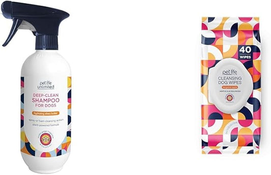 Pet Life Unlimited Dog Spray Shampoo & Cleansing Dog Wipes, Bergamot Apple (40 ct) Bundle - Dog Shampoo and Conditioner Foaming 2-in-1 Spray - Dog Grooming Wipes for Cleansing & Deodorizing Pet Wipes