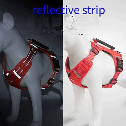 Dog Harness, No Pull Service Vest, Reflective Strips, Control Handle, Soft Padded, Adjustable and Comfortable for Easy Walking (Red, Large)