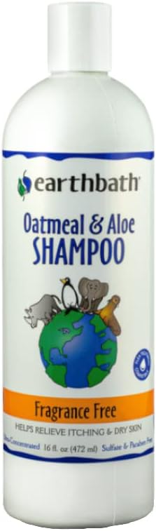 earthbath, Oatmeal & Aloe Dog Shampoo - Oatmeal Shampoo for Dogs, Itchy, Dry Skin Relief, Dog Wash, Made in USA, Cruelty Free, Fragrance Free Pet Shampoos - 16 Oz (1 Pack)