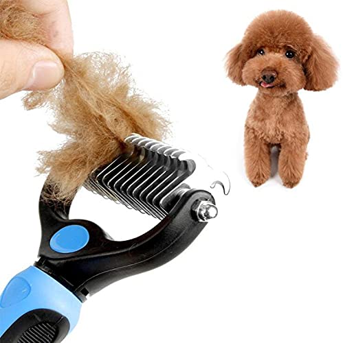 Pet Grooming Brush and Dematting Tool for Detangling Loose Haired and Undercoat, Helps Reduce Tangles and Mats in Long Fur, Gentle and Stress Free (Blue)