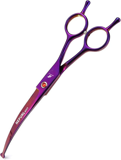 7.0" Dog Scissors Pet Grooming Kit Round-tip Safety Scissors Fishbone Teeth Shears with Forceps Hairdressing Hair Styling Tool Gift Set 5 Pieces (Purple)