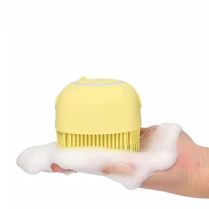 Dog Brush  Cat Brush  Shampoo Dispensing Scrubber  Soft Silicone Design  Hanging Loop  For All Skin Types  Grooming, Deshedding and Exfoliating, Yellow