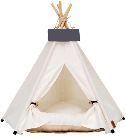 Dog Teepee Bed Cat Tent Portable Houses Pet Puppy with Thick Cushion (S:Size fits 7kg/15lbs (Pets))