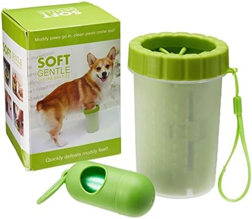 Paw Cleaner for Dogs, The Ideal Foot Washer That demolishes Dirt for Medium to Large Dogs. This paw Scrubber Comes with 1 roll Poop Bag and Carrier for Best Dog Cleaner