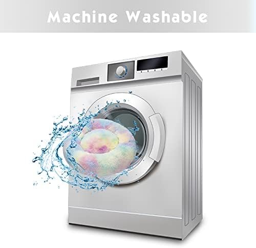 Anti Anxiety Round Fluffy Plush Faux Fur Warm Washable Dog Bed & Cat Bed, Original Bed for Small Medium Large Pets,Used to Relieve Joints and Improve Sleepï¼20"/24"/27''ï¼ (24", Rainbow)