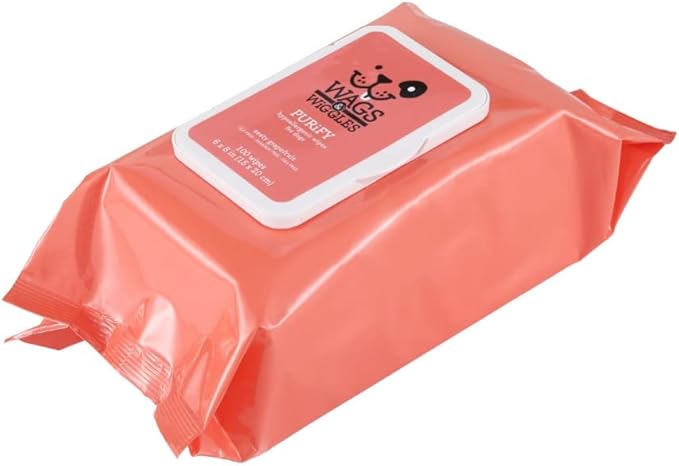 Wags & Wiggles Purify Hypoallergenic Wipes for Dogs Gently Clean & Condition Your Dog's Coat Without A Bath Zesty Grapefruit Scent Your Dog Will Love, (Pack of 1, 100 Count Total)