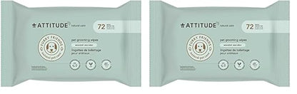 ATTITUDE Pet Grooming Wipes, Hypoallergenic Plant and Mineral-Based Ingredients, Vegan and Cruelty-Free Biodegradable Products, Unscented, 72 count (Pack of 2)