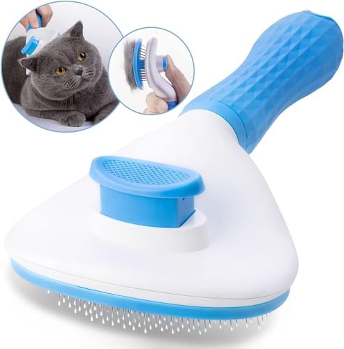 Cat brush, brush for long haired cats and dogs. Pet Self Cleaning Brush Hair Remover Grooming Comb Dog Cat Massage Brush. (BLUE)