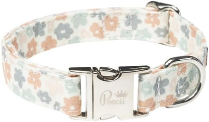 Durable Cotton Blend Dog Collar, Cute & Stylish, Adjustable with Metal Locking Clasp, Made in USA (Ditzy Floral, Small)