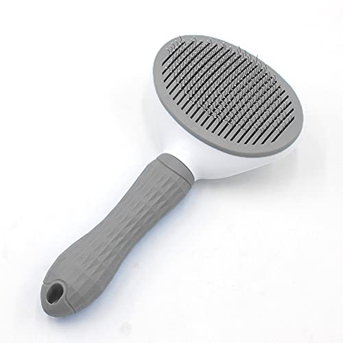 Dog Brush & Cat Brush, Easy Self Cleaning, Round Slicker Pet Brush, Pet Grooming Tool, Removes Undercoat, Shedding, Mats, and Tangled Hair, For Short to Long Fur Hair Dog & Cat - AC2 (Grey)