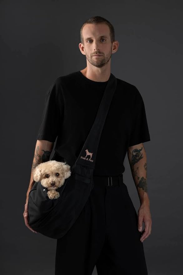 Noah & Paw Dog Sling Carrier for Small Dogs 5-18lb, Dog Sling for Small Dogs and Cats, Dog Carrier with Adjustable Padded Strap, Premium Twill, Lined with Fur, Double Safety Feature, Machine Washable