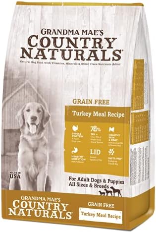 Country Naturals Grandma Mae's Grain Free Single Protein Turkey & Turkey Meal Recipe Dry Dog Food, 25 Pound Bag