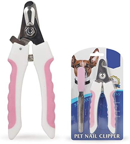Dog & Cat Nail Clippers and Trimmer,Professional Pet Nail Clippers with Safety Guard to Avoid Over-Cutting, Sharp Blades Non Slip Handles,Free Nail File and Glove for Grooming (Pink)