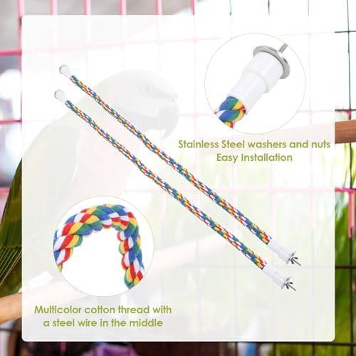 Cotton Rope Bird Perch, Spiral Bungee Toys for Parakeets, Cockatiels, Conures, Lovebirds, Finches, 23.6 Inch, 2 Pack