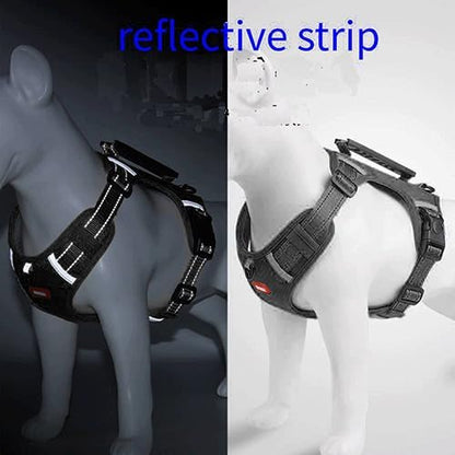 Dog Harness, No Pull Service Vest, Reflective Strips, Control Handle, Soft Padded, Adjustable and Comfortable for Easy Walking (Black, Large)