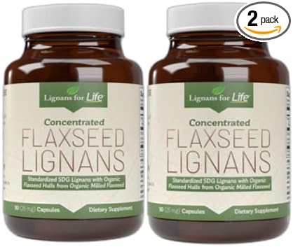 Lignans For Life Flaxseed Lignans for Dogs + SDG - Omega 3 Fatty Acids, High Fiber Antioxidants - Helps Improve Shiny Coat, Digestive & Heart Health Flax Seed for Dogs, 90 Flaxseed Capsules, 2 Pack