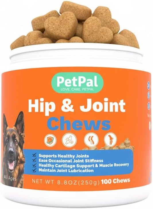 Hip & Joint Support Chews for Dogs – 100 Count, Soft Chews with Glucosamine, Chondroitin Sulfate & MSM – Mobility, Cartilage & Joint Stiffness Relief Supplement