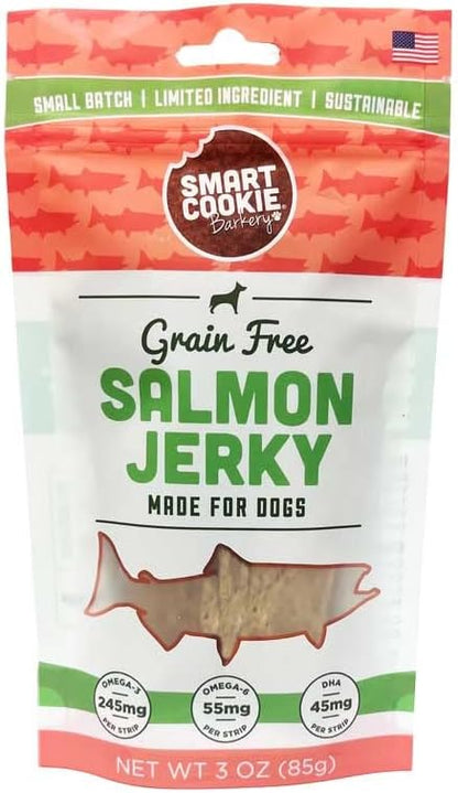 Smart Cookie Salmon Jerky Dog Treats - DHA & Omega Strips for Dogs & Puppies with Allergies, Sensitive Stomachs with Wild Caught Alaskan Salmon- Dehydrated, Grain Free, Made in USA - 3oz Bag Pack of 1