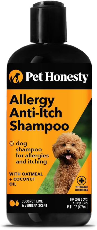 Dog Allergy Relief Seasonal Itch Relief Shampoo for Dogs and Cats - Dog Skin and Coat Supplement, Itch Support for Dogs, Moisturizing and Hydrating Coconut Oil + Vitamin E (16 oz)