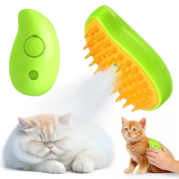 3 in 1 Steamy Pet Brush for Dogs Cats Shedding,Pet Spray Hair Removal Comb, Misting Misty Cat Bath Brush Steaming for Grooming (Green)