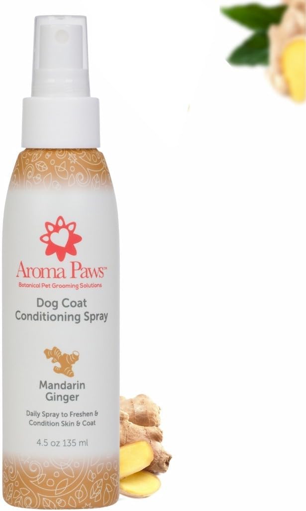 Scented Dog Coat Spray – Cleansing, Conditioning, Moisturizing – Toxin Free, Healthy Ingredients – Aromatic Grooming Puppy Spray – Loosens Knots, Tangles – 4.5 Oz., Mandarin Ginger