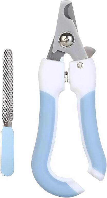 Pet Nail Clippers and Trimmers: Ensuring Safety with Guard, Includes Nail File and Sharp Blade - Ideal Grooming Tool for Cats and Dogs - Dog Nail Clippers, Cat Nail Trimmer, white & Blue