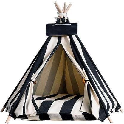 Solid Wood Cat Tent Indoor with Thick Mat,Portable Dog House Dog Teepee Tent,Cute Cat Teepee Cave, Cat Bed,Dog Bed Tent,Puppy Bed Tent,Bunny Tent,Pet Tent Teepee
