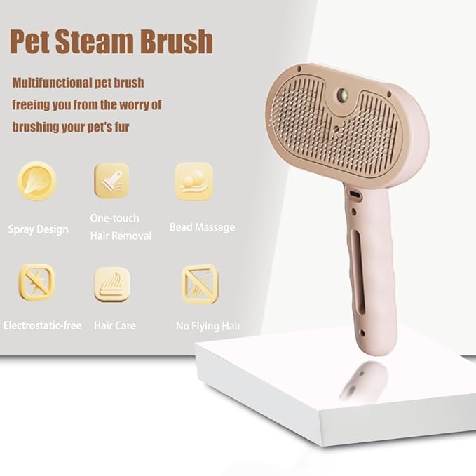 3 - in - 1 Pet Steam Brush for Cats & Dogs - Suitable for All Hair Types! One - Click Spray; Comfortable Massage; Superior Deshedding & Skin Care; Quiet Operation at 36dB (Pink)