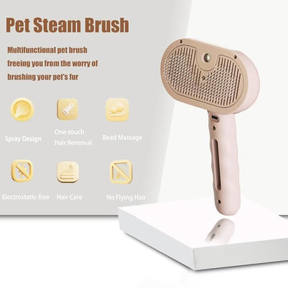 3 - in - 1 Pet Steam Brush for Cats & Dogs - Suitable for All Hair Types! One - Click Spray; Comfortable Massage; Superior Deshedding & Skin Care; Quiet Operation at 36dB (Pink)