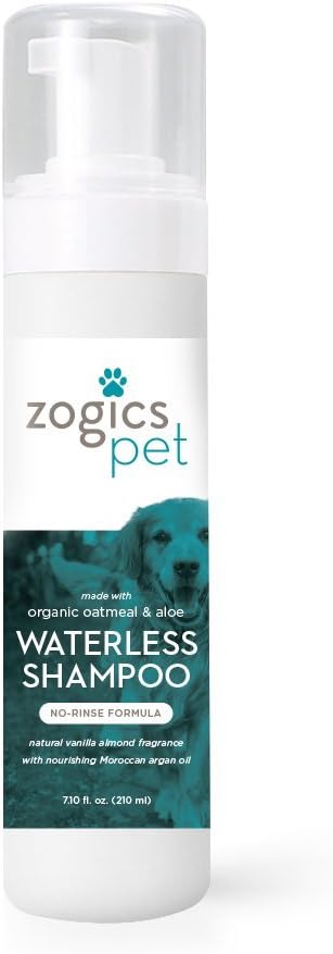 No Rinse Waterless Shampoo  Foaming Cleanser Pet Shampoo, Cruelty-Free and Nontoxic, Hypoallergenic Dog Shampoo Formula Made with Organic Oatmeal, Aloe, and Argan Oil (7.10oz)