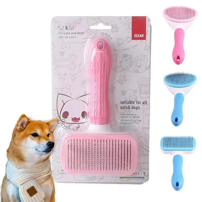 Pink Cat grooming brush, Pet hair brush with Massage Particles, Self Cleaning Dematting Comb for Dogs and Cats, Easy to Use, Ergonomic Handle Design