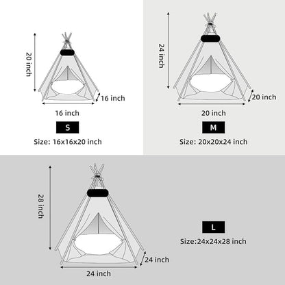 Pet Teepee Tent for Dogs & Cats Dog Bed with Thick Cushion Puppies Play House Removable and Washable