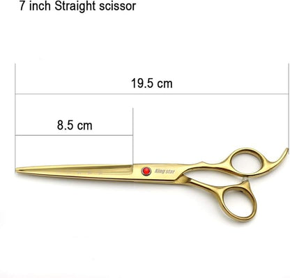 7.0in Titanium Gold Professional Pet Grooming Scissors Set,Straight & Thinning & Curved Scissors 4pcs Set for Dog Grooming,(Gold)