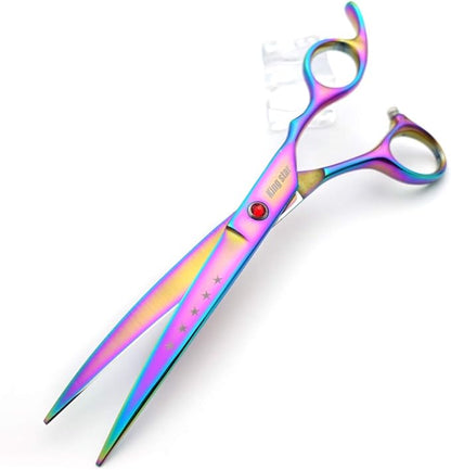 7.0in Titanium Rainbow Professional Pet Grooming Scissors Set,Straight & Thinning & Curved Scissors 4pcs Set for Dog Grooming,(Rainbow)