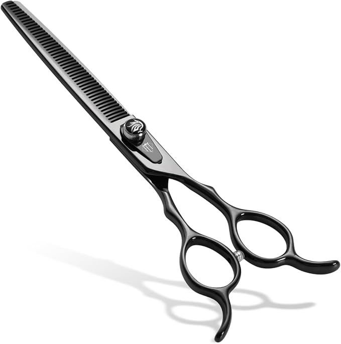 Dog Grooming Scissors: 7.5 inch Bright Black Pet Thinning Shears Made Of Japanese 440C Advanced Stainless Steel Professional Grooming Scissors for Dogs Cats and Other Pets